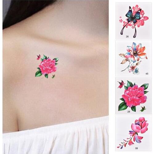 66 Sheets/Set Hot Small 3D Flower Butterfly Series Temporary Tattoo Arm Leg Finger Art Waterproof Stickers Women Girls Body Art