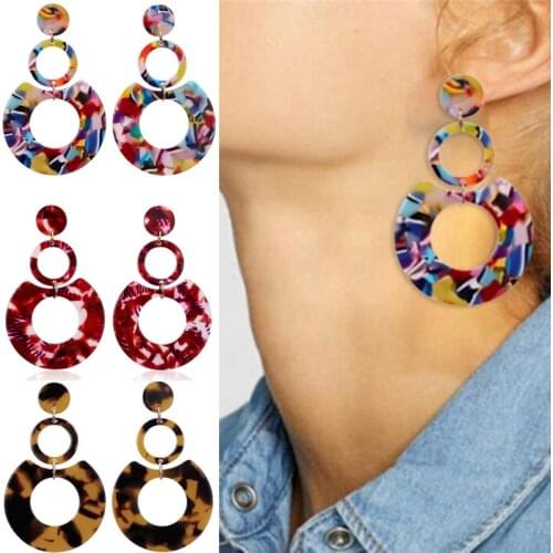 Acrylic Acetate 2021 Women Long Earring Bohemian Big Leopard Pendant Statement Fashion Circular Luxury Jewelry Accessories