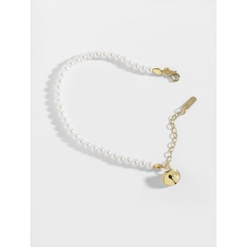 Authentic 925 Sterling silver Shell Pearl Chain Bracelet Bell Charms Jewelry C-SL043