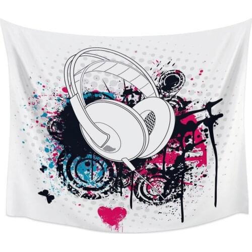 White Headphones Music Art Wall Tapestry Home Wall Decor Bedroom Tapestry Wall Hanging Yoga Mat Picnic Mat