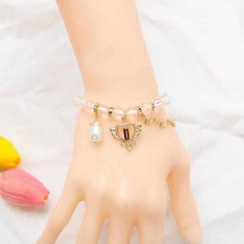 Handmade Clear Beads Heart Pendant Bracelets for Women Star Chain Pearl Bangles Romantic Crystal Wedding Jewelry Gift