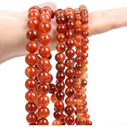 Natural Stone Beads Smooth Red Fire Agates Round Loose Spacer Beads for Jewelry Making Bracelets Necklace Accessories 6/8/10MM