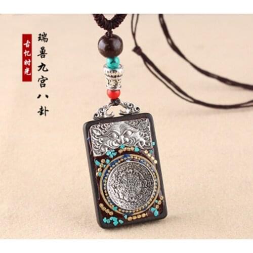 Ebony Handmade Nepal Evil Spirits Nine Palace Gossip National Wind Sweater Chain Pendant Necklace