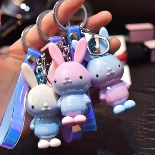 Colorful gradient Keychain Rabbit Doll Korean Colorful Crystal Bunny Pendant Car Key Chain Girl Christmas Small Gift Key Chains