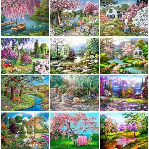 EverShine Diamond Mosaic Garden Cross Stitch Diamond Painting Landscape Rhinestones Art Kits Bead Embroidery Hobby Home Decor