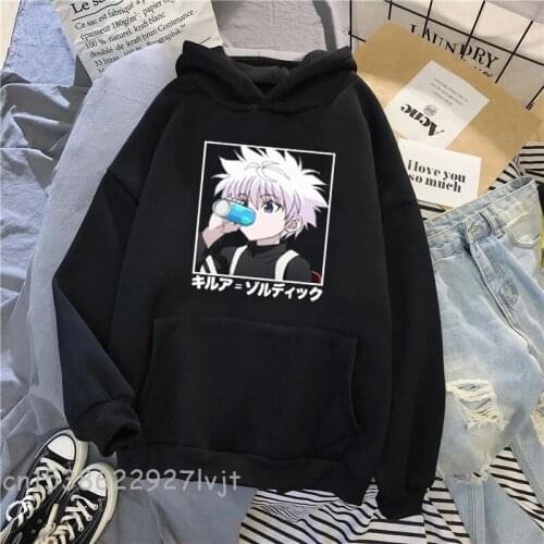 Kawaii Hunter X Hunter Hoodies Sweatshirt Killua Zoldyck Anime Manga Black Hoodies Bluzy Tops TeeWomen Sweatshirt Streetwear
