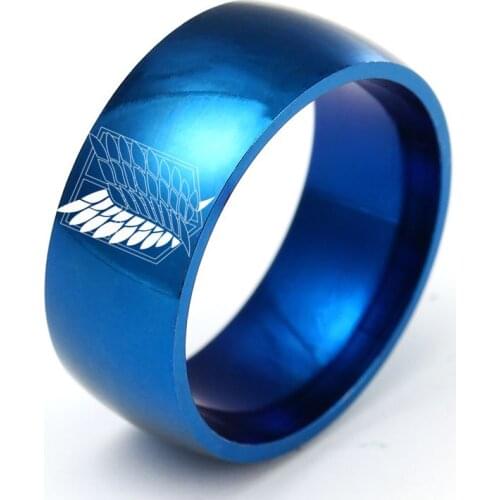 8mm Attack on Titan Black sliver Stainless Steel Ring Wings Of Liberty Flag Finger Rings For Men Women Jewelry Anime Fans