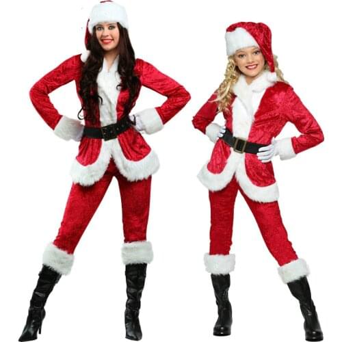 Halloween Christmas Girl Female Santa Clothes Set Cute Kids Adult Santa Claus Cosplay Suits Party Stage Movie Performance Props
