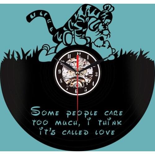 Creative vinyl record wall clock cartoon pooh bear retro wall clock living room decoration LED quartz clock