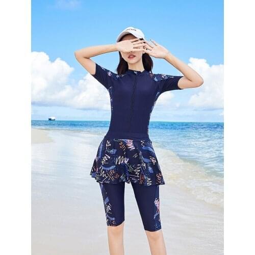 Bathing Suit Womens Conservative One-piece Boxer Belly Covering Slimming BUBBLE Hot Spring Da MA Qun-Profession Sports Short