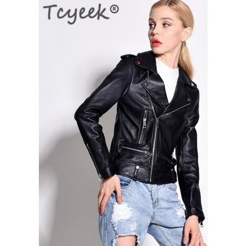 Tcyeek 100% Real Sheepskin Coat Female Genuine Leather Jacket Women Montone Streetwear Natural Womens Leather Jackets Clothes