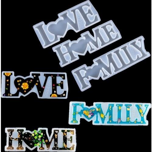 LOVE HOME FAMILY Letters Sign Silicone Mold Handmade Word Crystal Epoxy Resin Moulds DIY Crafts Home Decor Jewelry Making Tool