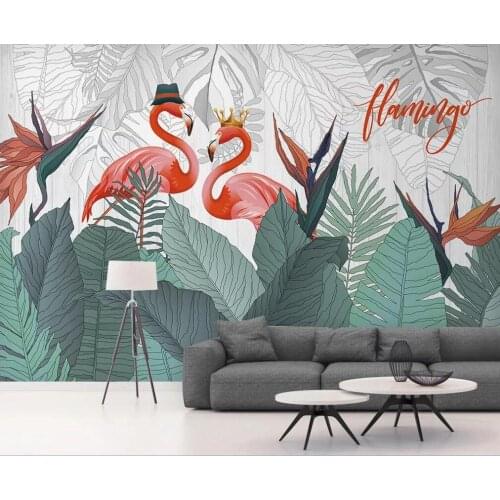 Milofi Custom 3D Wallpaper Mural Flamingo Banana Leaf Plant Living Room Bedroom Background Wall Decoration Mural Wallpaper
