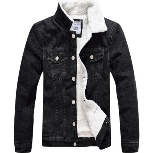 Men Coats Wool Liner Cowboy Lambhair Motorcycle Denim Outwear Warm Denim Outwear Male Self-cultivation Thick Denim Coat
