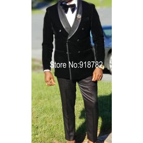 Wedding Suits For Men 2018 Black Velvet Jacket Latest Coat With Pant Slim Fit Men Suit Tuxedo Double Breasted Suit Men
