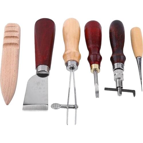 6pcs Leather Carft Tools Kit Carving Working Saddle Groover Leather Craft DIY Tool