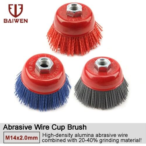 1-3pcs 100mm Cup Nylon Abrasive Brush Wheel M14x2.0mm Pile Polymer-Abrasive For Angle Grinder Dremel Rotary Tool Grit 80/120/240