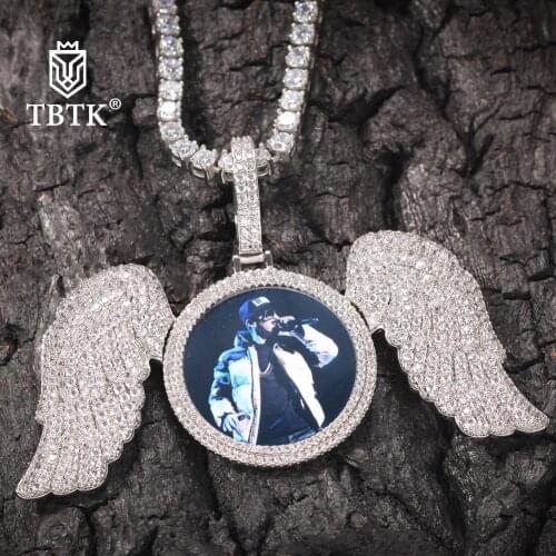 TBTK Big Wings Photo Pendant Fashion Jewelry Custom Photo Pendant Name Engraved Necklace Cubic Zirconia Iced Out Hiphop Jewelry