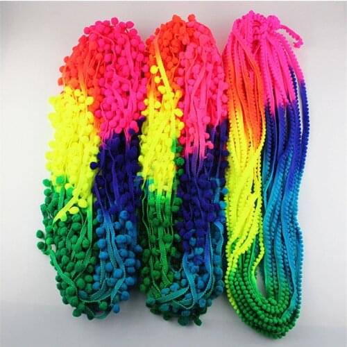 Rainbow Pom Pom Trim Ball 10mm 12mm MINI Pearl Pompom Fringe Ribbon Sewing Lace Kintted Fabric Handmade Craft Accessories 20yads