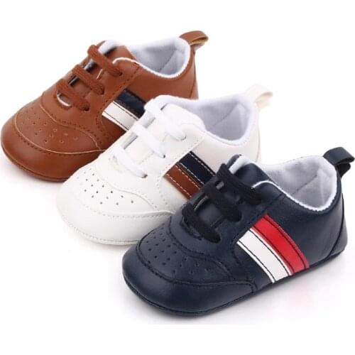 Baby Boy Casual Sneakers Spring Infant Classic Lace-up PU Shoes Toddler Boys Soft Soled Shoes Newborn First Walkers