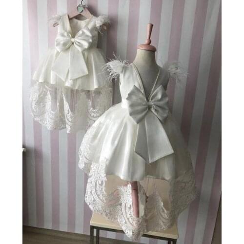 Puffy Tulle High Low Little Princess Party Dresses Kids Layers Flower Girl Dresses Bow Knot Children New Year Birthday Gown