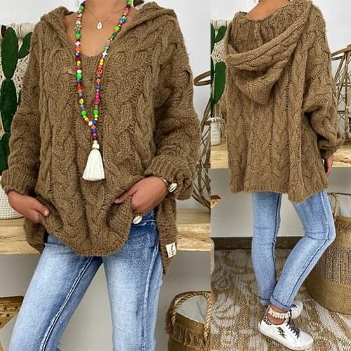 Autumn Winter Women Sweaters Casual Solid Color Hooded Sweaters for Women Knitted Pullover Jumpers Ladies Hooded Top pull femme