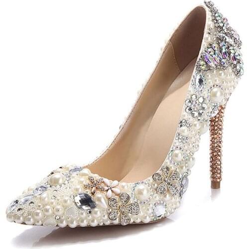 Butterfly Pearl Diamond 110mm High Heel Pumps Bride Crystal Wedding Pumps Multi-colors Rhinestone Wedding Shoes 35-41