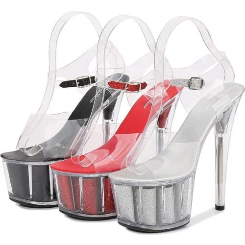 17cm Sexy Platform High-heeled Shoes Ladies Ankle Strap Pvc Transparen Women Summer High-heeled Shoes Sandals Thin-heeled t
