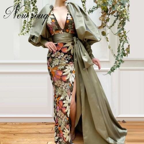 Embroidery Split Silt Party Evening Dresses 2020 New Arrival Couture Dubai Prom Women Dress Vestidos Turkish Kaftans Girl Party