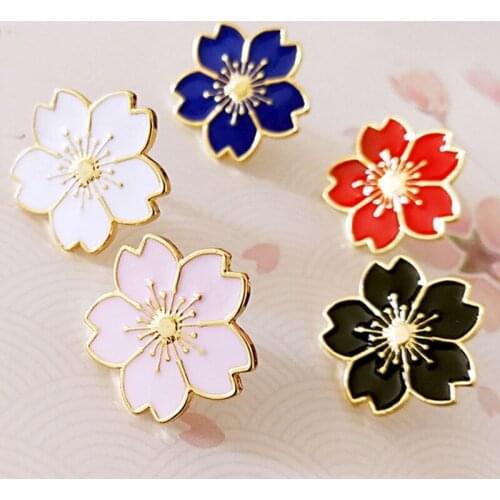 Cherry Blossoms Flower Gold Silver Brooch Pins Button Pins Denim Cloth Pin Badge For Bags Japanese Style Jewelry Gift For Girls