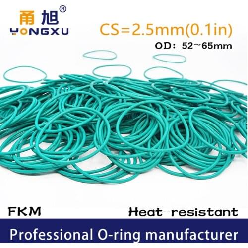 Green FKM Fluorine Rubber O-rings Seals CS2.5mm OD52/54/55/56/57/60/62/64/65*2.5mm O Rings Seal Gasket Rings fkm Ring Washer
