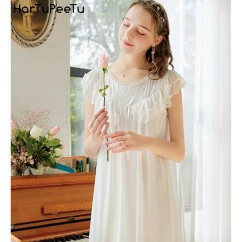 Women Lace Nightdress Soft Modal Princess Nightgown Short Sleeve Loose Sleepwear Girl Summer Retro Court Style Leisure Homewear