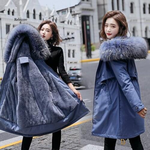 Women Winter Fleece Inside Parkas Plus Size Thick Warm Mid-Long Hooded Parkas Jackets Fur Inside Female Slim Padding Parkas