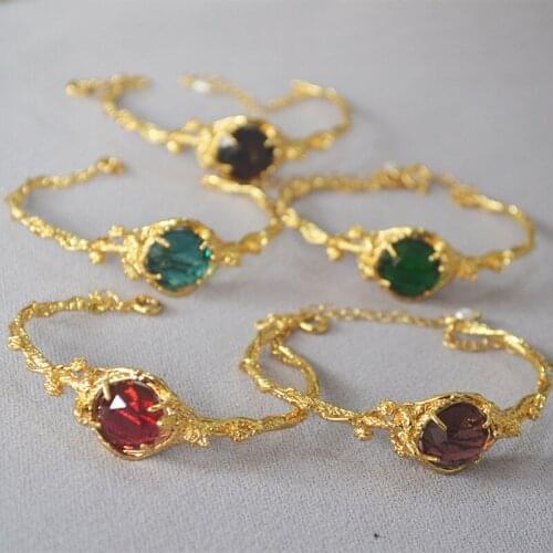 French minority creative transparent color glass crystal retro irregular tree branch texture open Bracelet woman bangle
