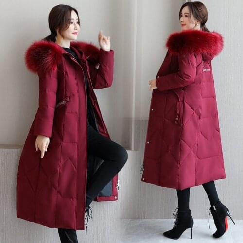 2021 New Winter Coat Padded Women Long Jacket Classic Faux Fur Fur Collar Slim Women Clothing Fashion Long Coat Women Coat