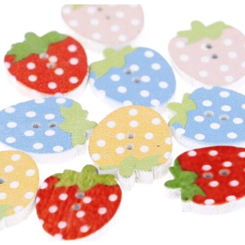 10pcs Mixed Strawberry Wooden Buttons For Clothes Crafts Sewing Decorative Needlework Scrapbooking DIY Accessories