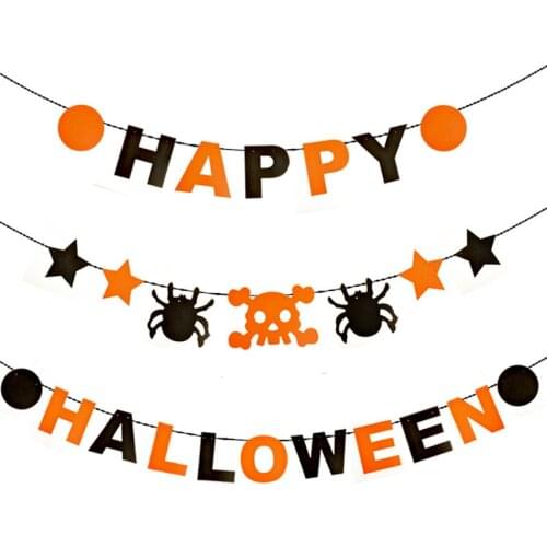 3PCS/Set Happy Halloween Banner Non-woven Hanging Flag Banner Decoration with Ghost Star Pattern for for Halloween Party