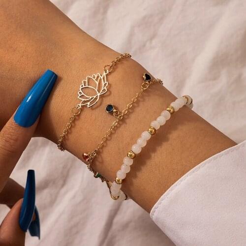 3Pcs/Set Bohemian Fashion Beads Lotus Bracelets for Women Jewelry Gifts