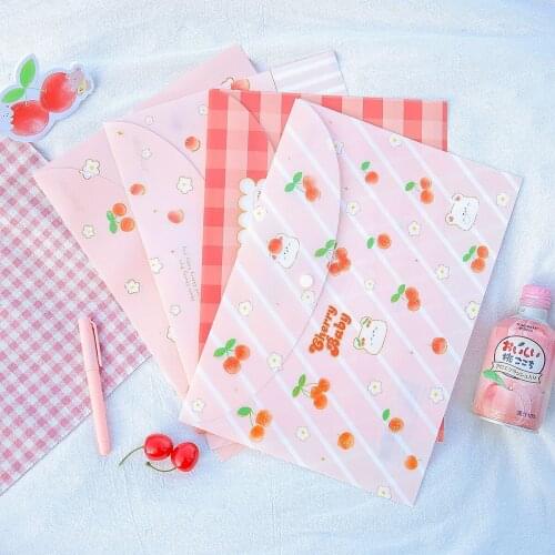 4pcs Cherry Bear A4 Folder Bag Waterproof Student Desktop Organizer Pouch Kawaii Stationery Storage Bag File Pocket