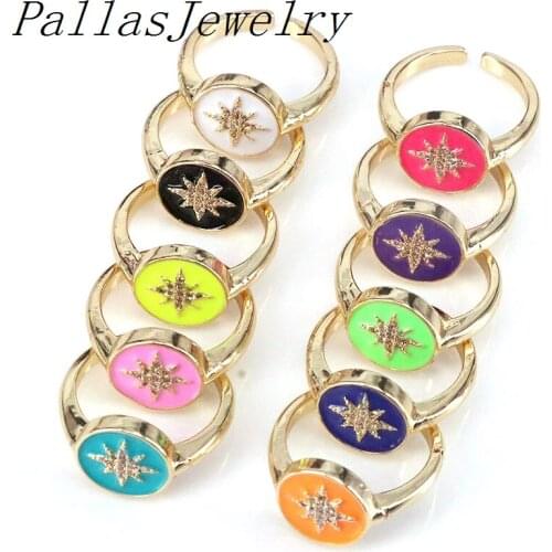 8Pcs Sparkly micro pave ring cz ring new design colorful enamel ring jewelry for women men
