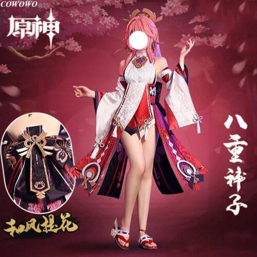 Anime!Genshin Impact Yae Battle Suit Gorgeous Kimono Uniform Cosplay Costume Halloween Party Role Play Outfit For Women 2021 NEW