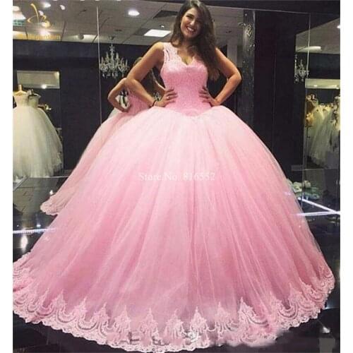 Bealegantom V-Neck Quinceanera Dresses 2021 Ball Gown Lace Crystal Beaded Sweet 16 Prom Party Dress Vestidos De 15 Anos