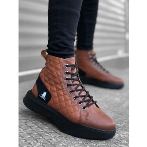 BA0159 Laced Tan Quilted Men 'S High Sole Sports Boots