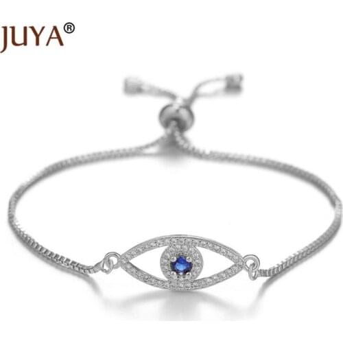 Juya Fashion Zircon Blue Evil Eye Bracelets For Women Lucky Amulet Jewelry Gold Adjustable Chain Greek Eye Bracelets