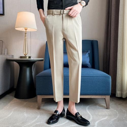 Spring Summer Simple Men Dress Pants Casual All Match Fashion 2021 Ankle Length Slim Fit Business Trousers Formal Wear 36-29 Hot