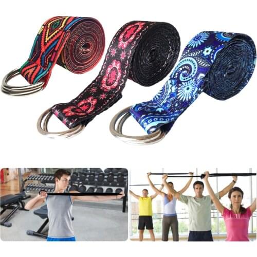 D-Ring Belts Yoga Strap Fitness Rope Colored Printed Adjustable Yoga Stretch Belt Washable Sport Stretch Strap