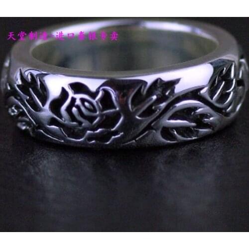 * import Thailand, 925 sterling silver thick thorns roses Thai silver ring size