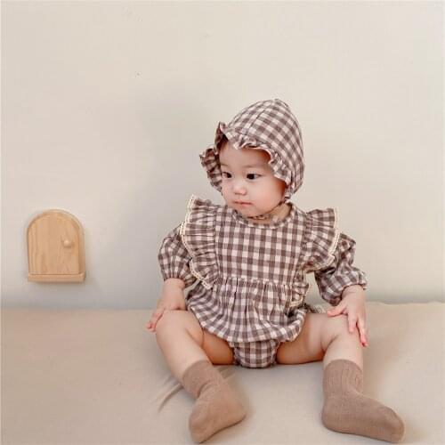 MILANCEL 2021 Spring Baby Bodysuits Plaid Boys One Piece Infant Girs Clothes Infant Outfit with Hat