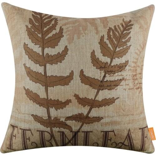 LINKWELL 18x18 inches Pillow Case Burlap Cushion Cover Vintage 2017 Most Popular Trend Fern Leaf Brown Color Vascular Plants