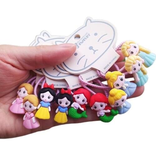 2PCS Cute Cartoon Mermaid Princess Headwear Kids Elastic Hair Bands Children Hair Ties Ropes Girls Accessories Baby Headdress